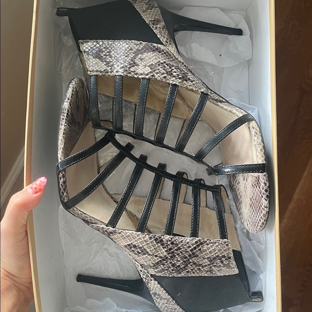 Michael Kors Black and Cream Snakeskin Heels